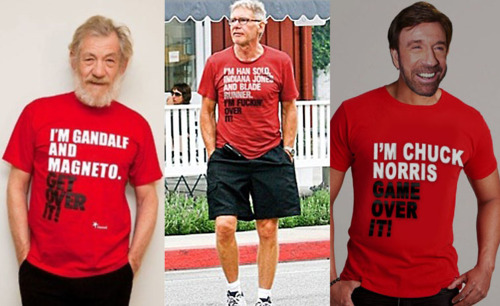 Old people wearing hilarious tees