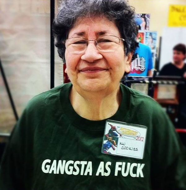 Old people wearing funny T-shirts